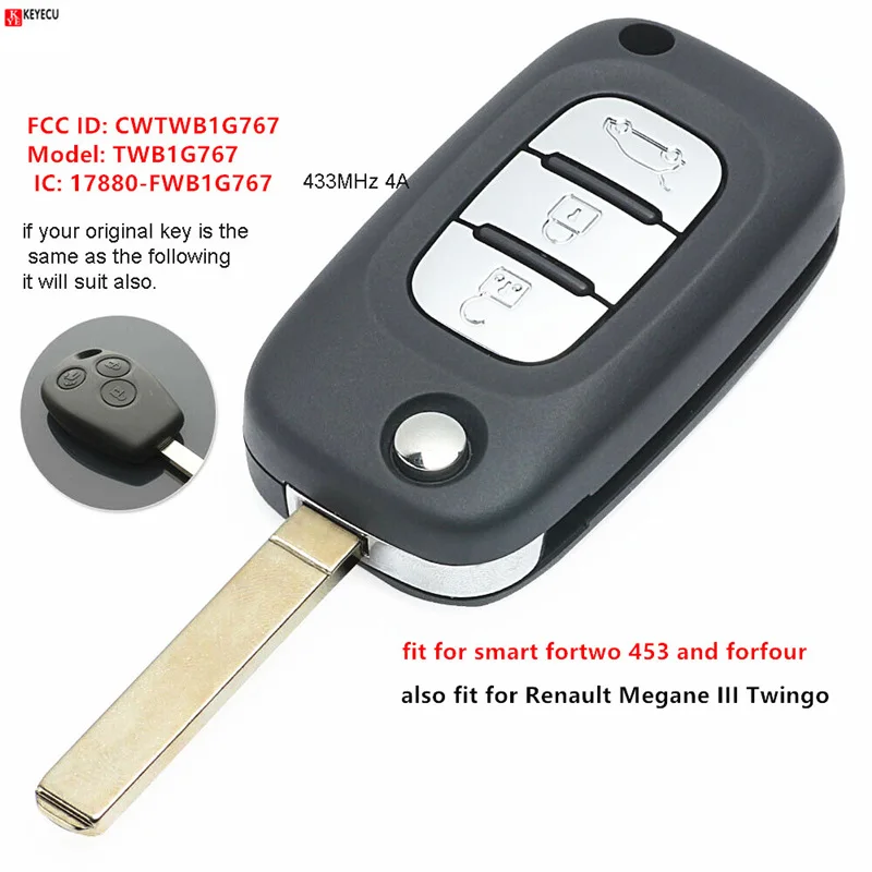 Keyecu Ersatz-Flip-Funkschlüssel 3B 433 MHz PCF7961M 4A für Lada Granta Kalina Priora Vesta X-R AY XRAY 2015–2019 TWB1G76 Image