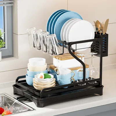 2tier dish rack,2tier dish drying rack with storage rack,2tier kitchen organizer and storage for tableware,dish storage rack
