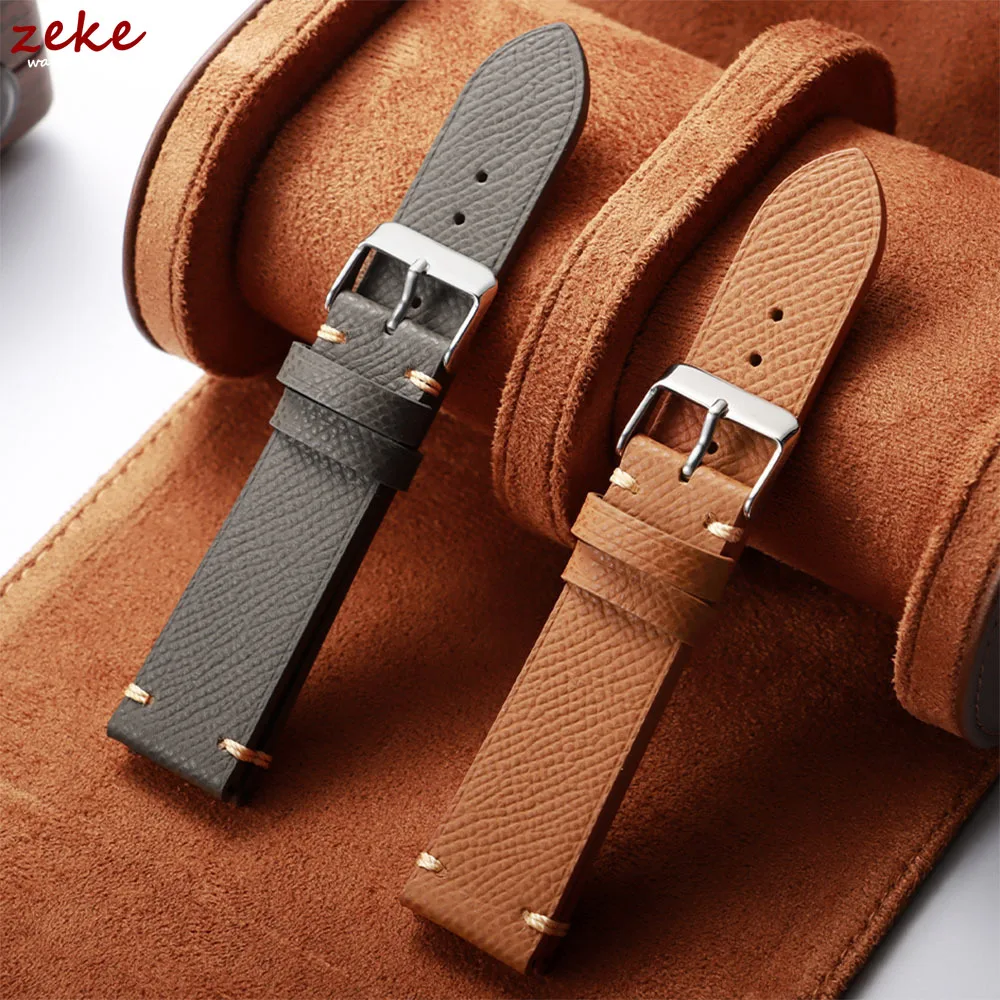 Vintage braunes Kalbslederarmband 18mm 19mm 20mm 22mm für Huawei Watch GT5/GT4 Handgenähtes Rindslederarmband für Omega Business Band Image