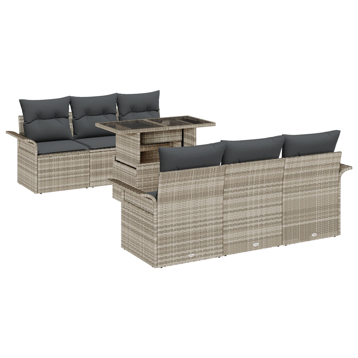 vidaXL 7-teiliges Garten-Sofa-Set mit Kissen Hellgraues Poly-Rattan Image