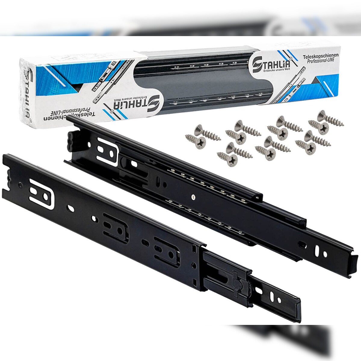 ID Dinkel 1 Paar Schubladenschienen Vollauszug 45mm Länge 650mm SCHWARZ Schienen für Schubladen Image