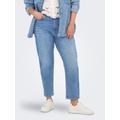High-waist-Jeans ONLY CARMAKOMA "CAREMILY STRETCH HW ST AK DNM CRO005", Damen, Gr. 52, Länge 32, blau (medium blau denim), Denim/Jeans, Obermaterial: 99% Baumwolle, 1% Elasthan, unifarben, modisch, gerade, Jeans