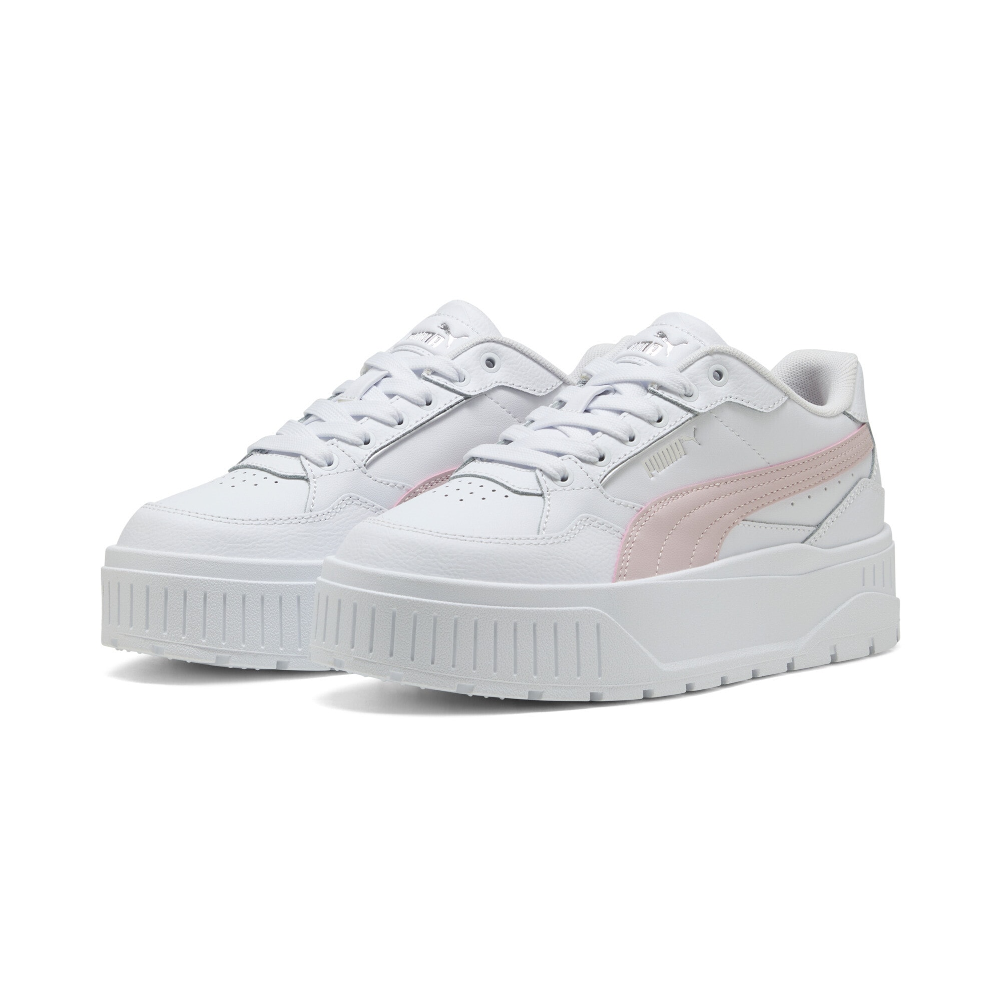 Sneaker PUMA "Karmen II Idol Sneakers Damen", Gr. 40, weiß (weiß mauve mist pink), Obermaterial: Synthetik, Kuhleder, Textil; Futter: Textil; Innensohle: Textil; Laufsohle: Gummi, Schuhe