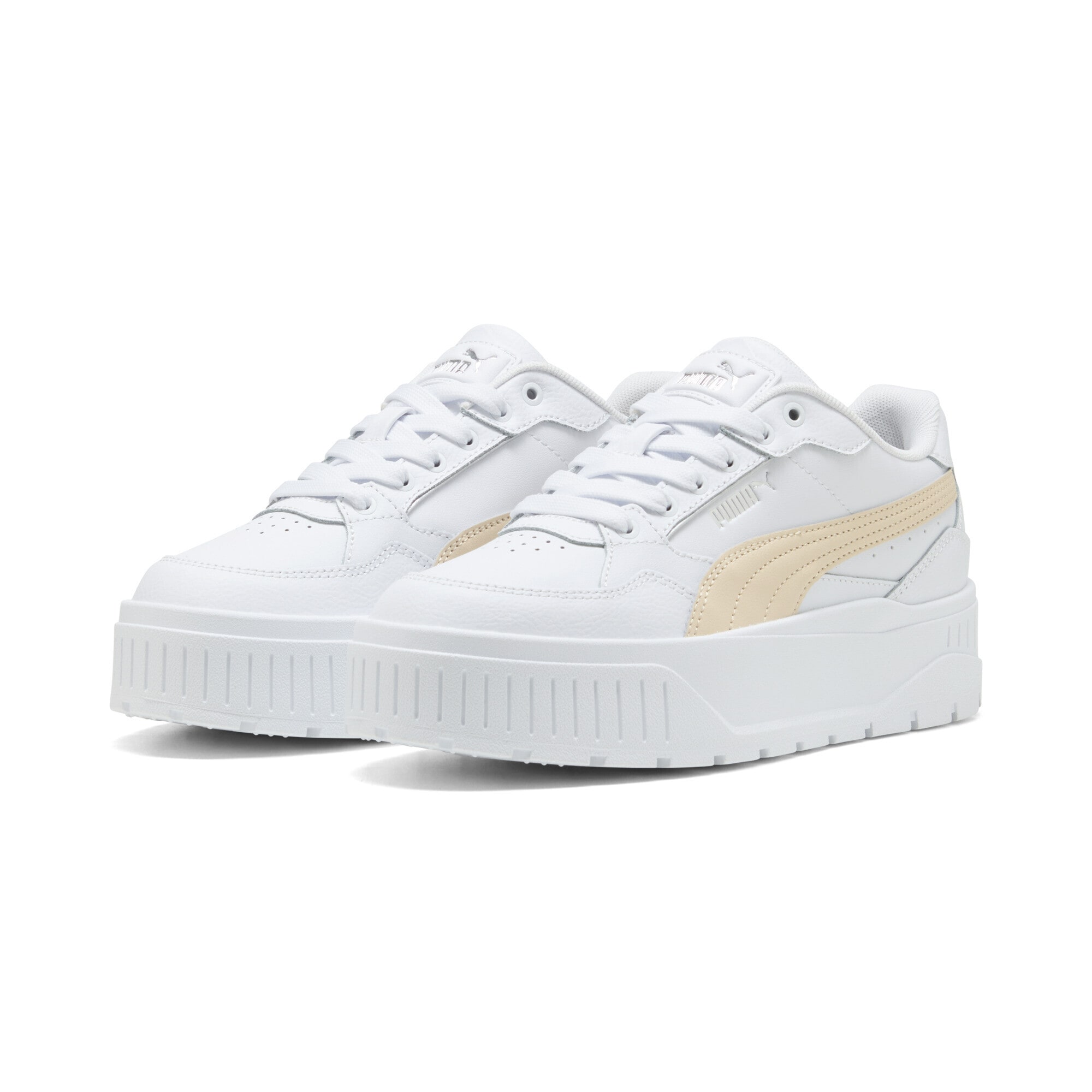 Sneaker PUMA "Karmen II Idol Sneakers Damen", Damen, Gr. 38, weiß (weiß canvas beige), Obermaterial: Synthetik, Kuhleder, Textil; Futter: Textil; Innensohle: Textil; Laufsohle: Gummi, Schuhe Sneaker