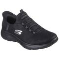 Slip-On Sneaker SKECHERS "SUMMITS", Damen, Gr. 35, schwarz, Textil, unifarben, sportlich, Schuhe Sneaker, Slipper, Freizeitschuh, Halbschuh in veganer Verarbeitung