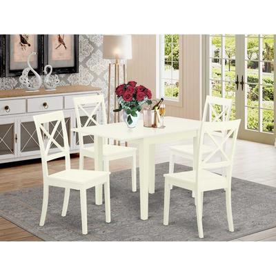 HomeStock 5-Pc Linen White Finish Solid Wood Top - Dining Room Set - Seats 4
