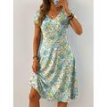 Ostern Damen Midikleid Freizeitkleid T-Shirt-Kleid Sommerkleid A Linie Kleid Elegant Urlaub Lässig Strand Normale Passform Blumen Grafik Blatt Kurzarm V Ausschnitt Blau Purpur Grün Beige Sommer