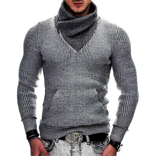 Herren Pullover Gerippt Stricken Normale Oberteile Gestrickt Schmale Passform Einfach Schal Strickware Mode Lässig Alltagskleidung Bekleidung Winter Schwarz Weiß S M L