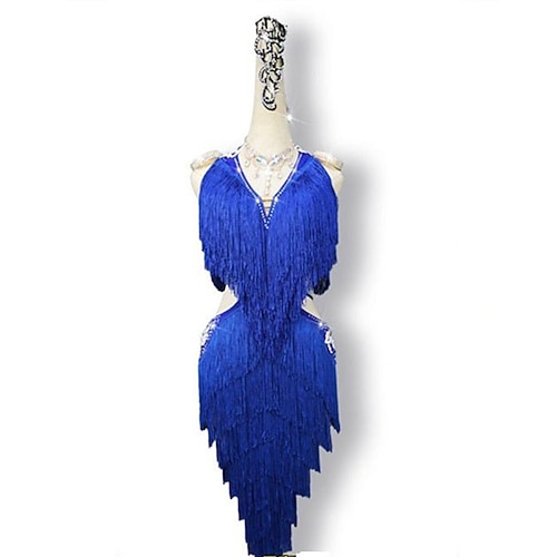 Glamouröses Latein-Tanzkleid mit Fransen für Damen – funkelndes Fransenkostüm mit Pailletten, perfekt für Cha-Cha, Rumba Ballsaalaufführung Image