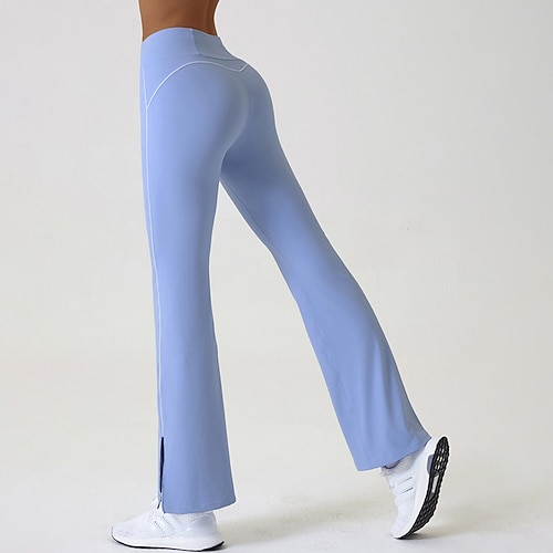 Damen Ausgestellte Hosen Yoga-Leggings Bauchkontrolle Hohe Taille Fitnessstudio Training sportlich Unterteile Einfarbig Schwarz Rosa Blau Herbst Sport Sportkleidung Enge Passform Image