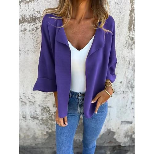Damen Mantel Bequem Atmungsaktiv Oversize Mode Täglich Einfach Outdoor Lässig Einreihig Kurz Revers Normale Passform Langarm Oberbekleidung Gelb Rote Purpur Sommer Frühling