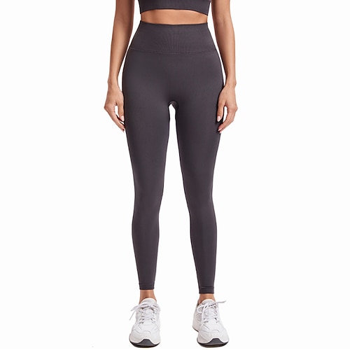 Damen Capri Leggings Yoga-Leggings Bauchkontrolle Hohe Taille Fitnessstudio Training sportlich Unterteile Einfarbig Schwarz Weiß Blau Herbst Sport Sportkleidung Enge Passform Image