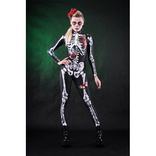Totenkopf Zuckerschädel Karneval Bodysuit Ganzkörper-Catsuit Gruseliges Kostüm Kinder Erwachsene Herren Damen Jungen Halloween Karneval Tag der Toten Leistung Party Club Einfaches Karnevalskostüm Image