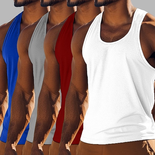 Herren Tank Top Weste Unterhemd Ärmelloses Shirt Ärmellos Rundhalsausschnitt Sommer Einfarbig Einfach Mode Basic Klassisch Mehrfachpackung 4 Teile Straße Lässig Sport A B C Top T-Shirt für Herren Image