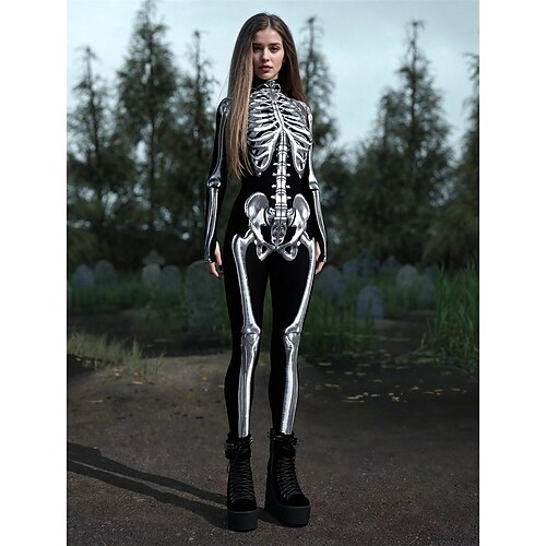 Totenkopf Karneval Bodysuit Ganzkörper-Catsuit Gruseliges Kostüm Kinder Erwachsene Herren Damen Jungen Halloween Karneval Tag der Toten Leistung Party Club Einfaches Karnevalskostüm Verkleiden Image