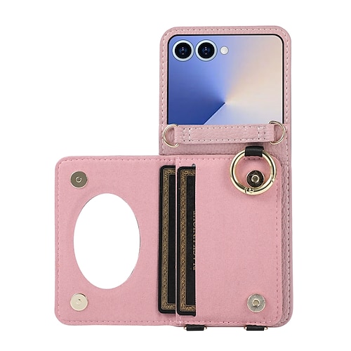 Handy Hülle Handyhüllen Für Samsung Galaxy Z Flip 7 Z Flip 6 Z Flip 5 Z Flip 4 Rückseite mit Trageriemen Ständer Kartenfach Retro TPU PU-Leder Image