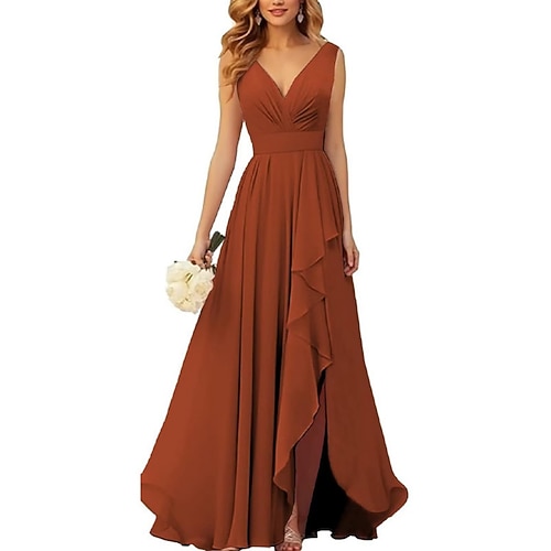 Damen Langes Kleid Maxikleid Cocktailkleid Kleid für Hochzeitsgäste Chiffon Elegant Mode Modern Outdoor Cocktailparty Normale Passform Einfach Ärmellos V Ausschnitt Rosa Rote Sommer Frühling Herbst Image