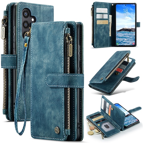Handyhülle für Samsung Galaxy S25 S25 Edge S24 S24 FE S23 Ultra Plus S22 Plus Ultra A56 A36 A16 A55 5G Geldbörse Hülle mit Reißverschluss und Lanyard Kickstand TPU PU Leder Image