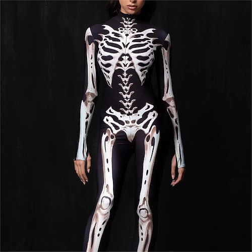 Karnevalskostüm 2026 Totenkopf Karneval Bodysuit Ganzkörper-Catsuit Gruseliges Kostüm Kinder Erwachsene Herren Damen Jungen Halloween Karneval Tag der Toten Club Party Leistung Einfaches Image