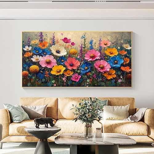 handgemachtes Ölgemälde auf Leinwand, Wandkunst, Dekoration, abstraktes, farbenfrohes Blumengemälde, Blumengemälde für die Inneneinrichtung, gerolltes, rahmenloses, ungedehntes Gemälde Image
