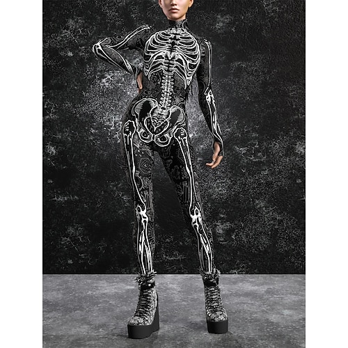 Karnevalskostüm 2026 Totenkopf Karneval Bodysuit Ganzkörper-Catsuit Gruseliges Kostüm Kinder Erwachsene Herren Damen Jungen Halloween Karneval Tag der Toten Club Party Leistung Einfaches Image