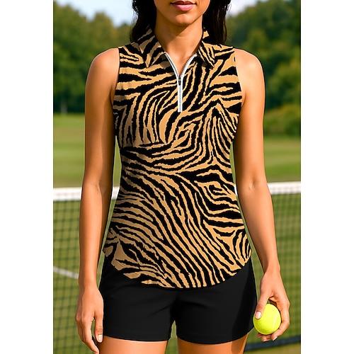 Damen Oberteile Sporthemd Golf-Poloshirt Tennis Shirt Ärmellos Reißverschluss Hohe Elastizität Feuchtigkeitsableitend Atmungsaktiv Tennis Pickleball Laufen Umlegekragen Stehkragen Grafik Tiermotiv
