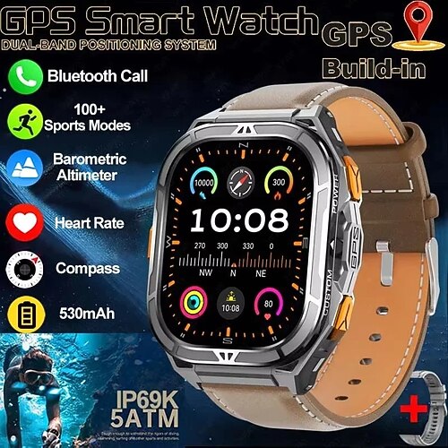 X5 Smartwatch 1.96 Zoll Smartwatch Fitnessuhr Bluetooth Anruferinnerung Aktivitäts-Tracker Herzschlagmonitor Sitzende Erinnerung Finden Sie Ihr Gerät Kompatibel mit Android iOS IP68 Herren GPS