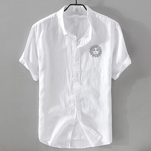 Herren Hemd Leinenhemd Sommerhemd Strandhemd Knopfhemd Sonnenblumen Urlaub Lässig Weiß Hellgrün Rosa Blau Kurzarm Umlegekragen Sommer Bekleidung Image