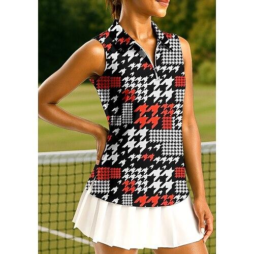 Damen Oberteile Sporthemd Golf-Poloshirt Tennis Shirt Ärmellos Reißverschluss Hohe Elastizität Feuchtigkeitsableitend Atmungsaktiv Tennis Pickleball Laufen Umlegekragen Reißverschlusskragen Grafik