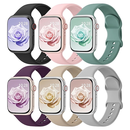 6er Pack Sportarmband Kompatibel mit Apple Watch Armband 38mm 40mm 41mm 42mm 44mm 45mm 49mm Niedlich Silikon Ersatzarmband für iwatch Ultra 2 Series 9 8 7 SE 6 5 4 3 2 1 Image
