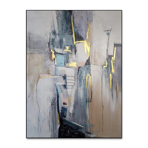 handgemachtes Ölgemälde auf Leinwand, Wandkunst, Dekoration, modern, grau-gold, abstrakt, für die Inneneinrichtung, gerollt, rahmenlos, ungedehntes Gemälde Image