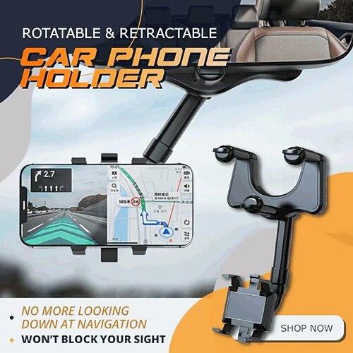 Drehbarer und einziehbarer Autotelefonhalter, Rückspiegelhalterung, multifunktionale, verstellbare Halterung, universeller 360-Grad-Drehständer für GPS-Navigation und Smartphones
