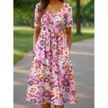 Damen Midikleid Freizeitkleid Sommerkleid A Linie Kleid Faltenkleid Urlaub Lässig Strand Ferien Normale Passform Blumen Grafik Kurzarm Rundhalsausschnitt Rosa Blau Orange Grün Sommer Frühling