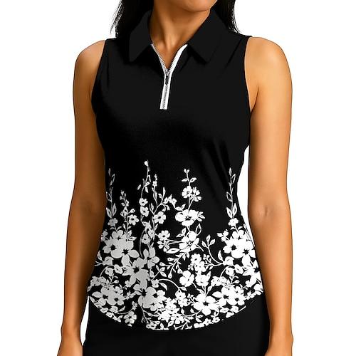 Damen Oberteile Sporthemd Golf-Poloshirt Tennis Shirt Ärmellos Reißverschluss Hohe Elastizität Feuchtigkeitsableitend Atmungsaktiv Tennis Pickleball Laufen Umlegekragen Reißverschlusskragen Grafik