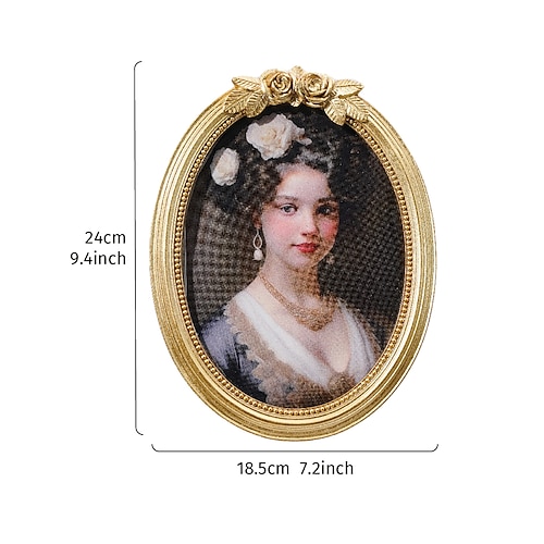 Dekorativer Fotorahmen in Gold mit 3D-Rose, oval, eleganter Tischrahmen in Gold im europäischen Stil, warmes Wohndekor für Fotopräsentation und Fotografie-Requisiten Image