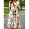 Damen Midikleid Strickkleid Freizeitkleid Sommerkleid A Linie Kleid Urlaub Lässig Strand Ferien Normale Passform Blumen Grafik Kurzarm Rundhalsausschnitt Schwarz Rote Orange Beige Sommer Frühling