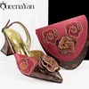 Queena Yan 2025, rote und weinrote, elegante Damen-High-Heel-Set, Designer-Schuh- und Taschen-Kombination für Hochzeiten, besondere Anlässe