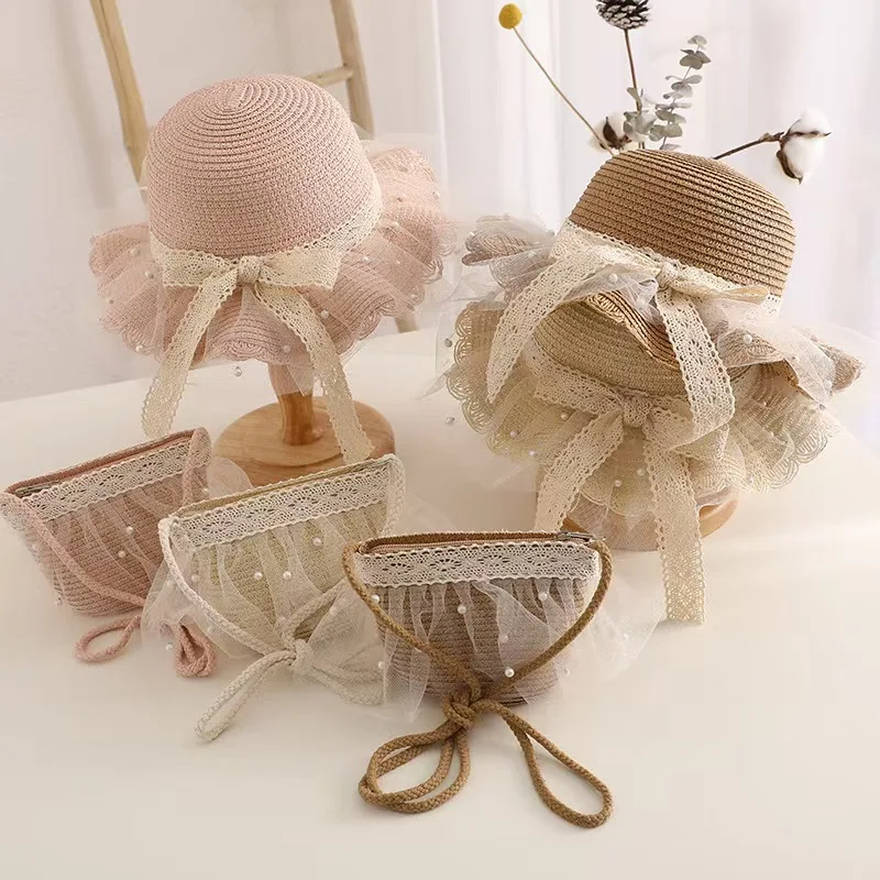 Kinder Sonnenschutz Sonnenhut Kinder Mädchen Sommer Mode Stroh Hut Und Tasche Für Mädchen Coole Hut Mädchen Nette Atmungsaktive Baby Zubehör Image