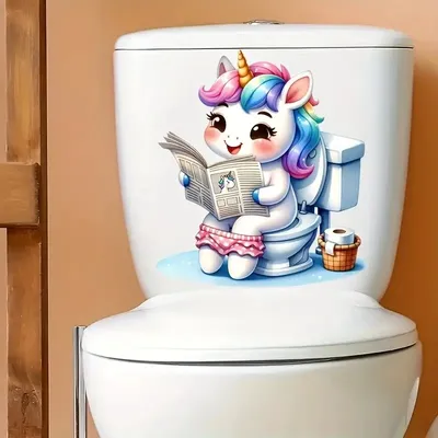 MT1430 # Einhorn-Lesezeitung, Badezimmer-WC-Aufkleber – selbstklebend, lebendige Farben, Kunstwand für Zuhause, Tür, Toilette Image