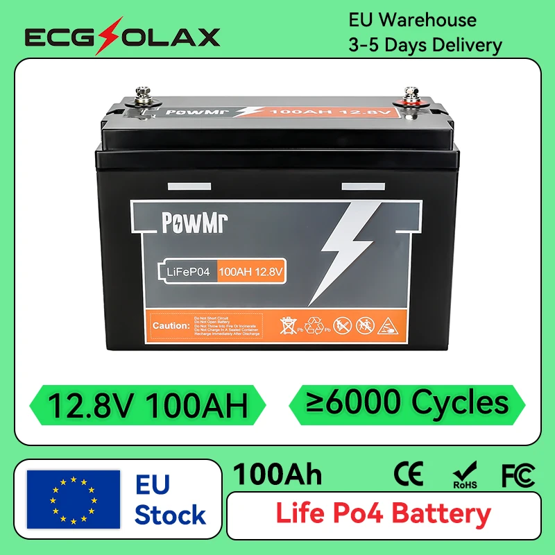 12V 24V 100Ah LiFePo4 Akku Lithium-Eisenphosphat-Batterien Solarstromanlage für Wohnmobil Auto Camping Boot 12,8V US EU Lager Image