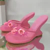 Blumendekoration Mesh Hausschuhe Sandalen Seltsamer Stil Sexy Karree Größe 35-43 Neuheiten Mode Damenschuhe