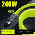 Display digitale Cavo di tipo C per dati per telefono cellulare con ricarica super veloce da 240 W per iPhone 15 16 Xiaomi Samsung Huawei Silicone liquido