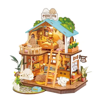 Robotime Rolife DIY Puppy's Cozy Villa House Miniatur-Sets für Kinder und Familie, neues Holzpuzzle-Modell, Heimdekorationsset Image