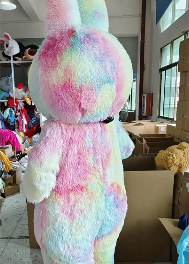 Buntes Häschen-Maskottchen-Kostüm, Cartoon-Monster, Erwachsene, Cosplay, Kostüm, Anzüge, Halloween, Karneval, Party, Leistung, Requisiten, Kleidung Image