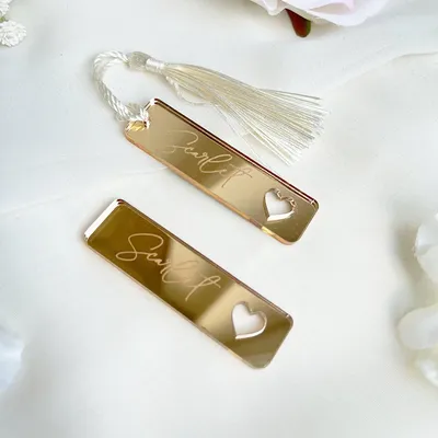 Personalized Luxury Wedding Place Cards, Gold Acrylic Place Cards with Tassel, Wedding Guest Name Cards, Mirror Name Tags