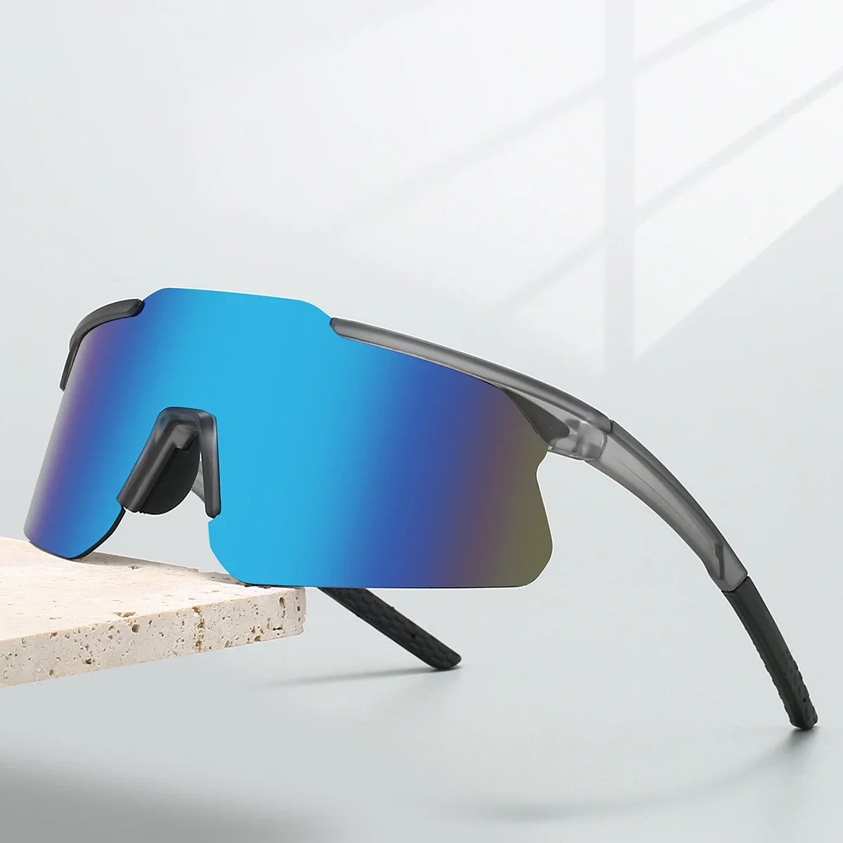 GM LUMIAS Halbrandlose Schutzbrille für Herren, übergroß, winddicht, umwickelt, rund, Reitschutzschirme, Spiegel, Outdoor, Radfahren, Sonnenbrille