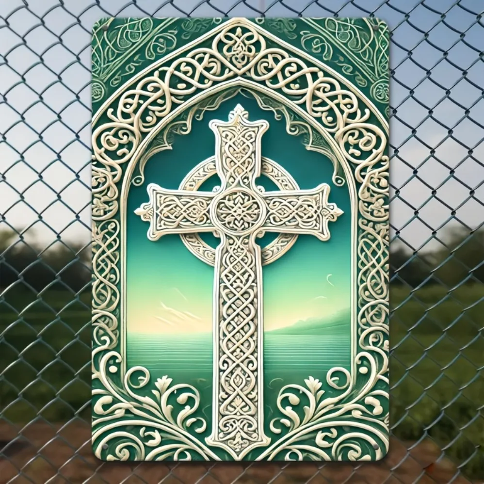 Metallwandkunst mit irischem keltischem Kreuz im Vintage-Stil: 2D-Schild aus flachem Eisen – einzigartige Mehrzweckdekoration für Haus, Garten und Garten