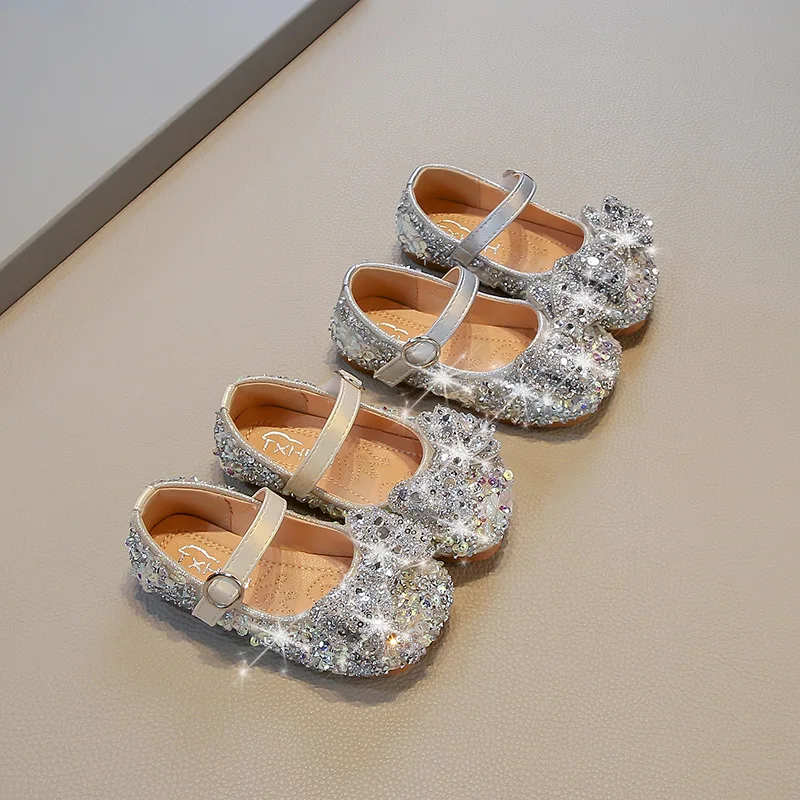 Mädchen PU Leder Schuhe Neue Baby Mädchen Prinzessin Elsa Casual Schuhe Strass Weichen sohlen Kristall Mode Tanz Loafer Image