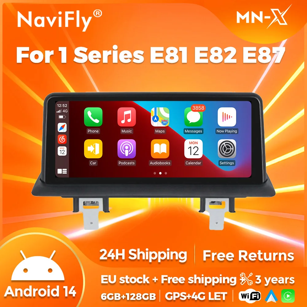 Navifly 2004 rom android 14 drahtloses carplay auto radio für bmw 1 series e81 e82 e87 e88 2011-2015 4g lte wifi rds gps multimedia Image