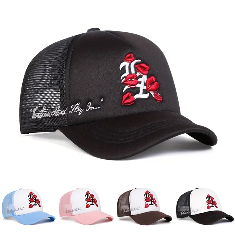 LA Fashion Lipprint Stickerei Herren Trendy Hip Hop Hut Baseball Hut Damen Outdoor Sport Freizeit Hut Sonnenschutz Hut Mesh Hut